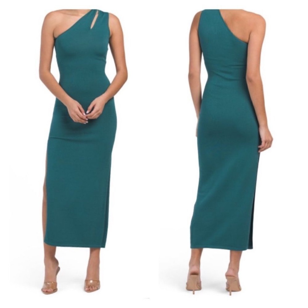 Ronny Kobo Collection Teal One-Shoulder Dress
